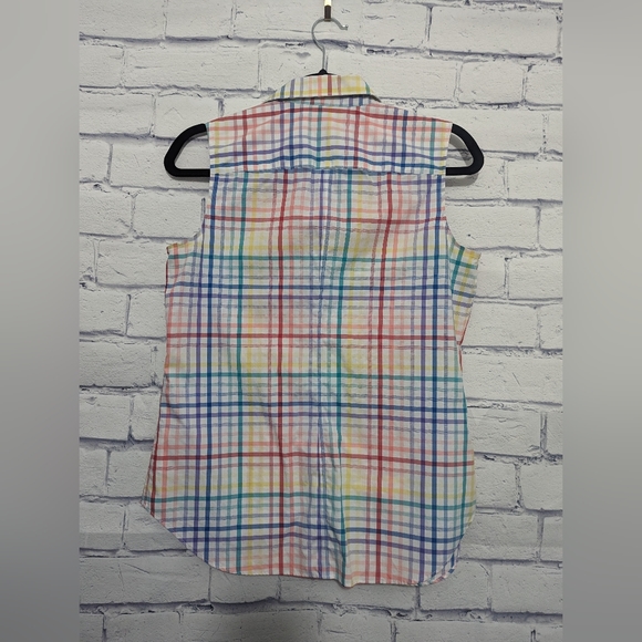 Lands' End Sleeveless Checkered Button Down Blouse Shirt Women's Small Size 6 - Picture 2 of 6